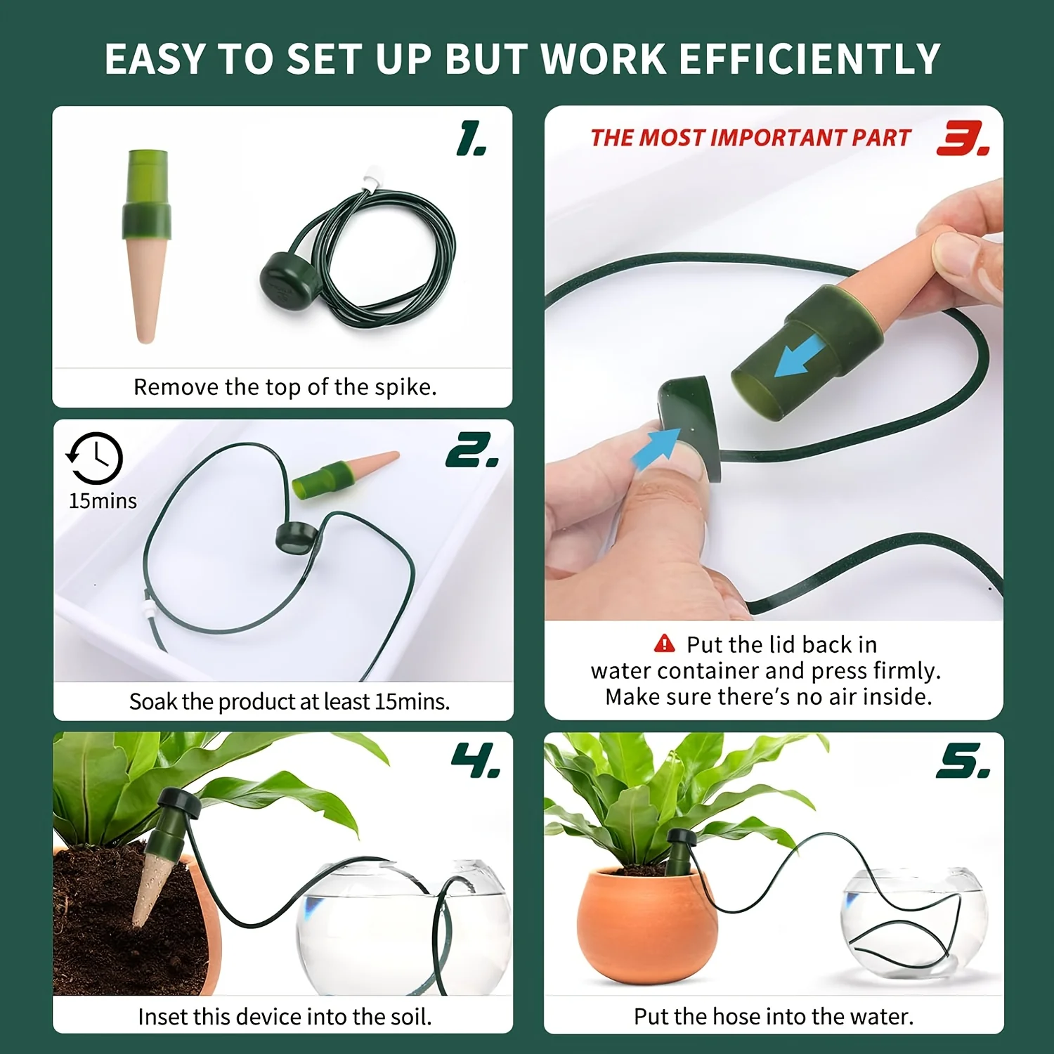 10pcs Automatic Plant Watering Stakes with Terracotta Spikes - Adjustable Drip Irrigation System for Indoor & Outdoor Plants, Houseplants, and Bonsai - Perfect for Vacation Care, Black Plastic Design, Self Watering Device for Plants