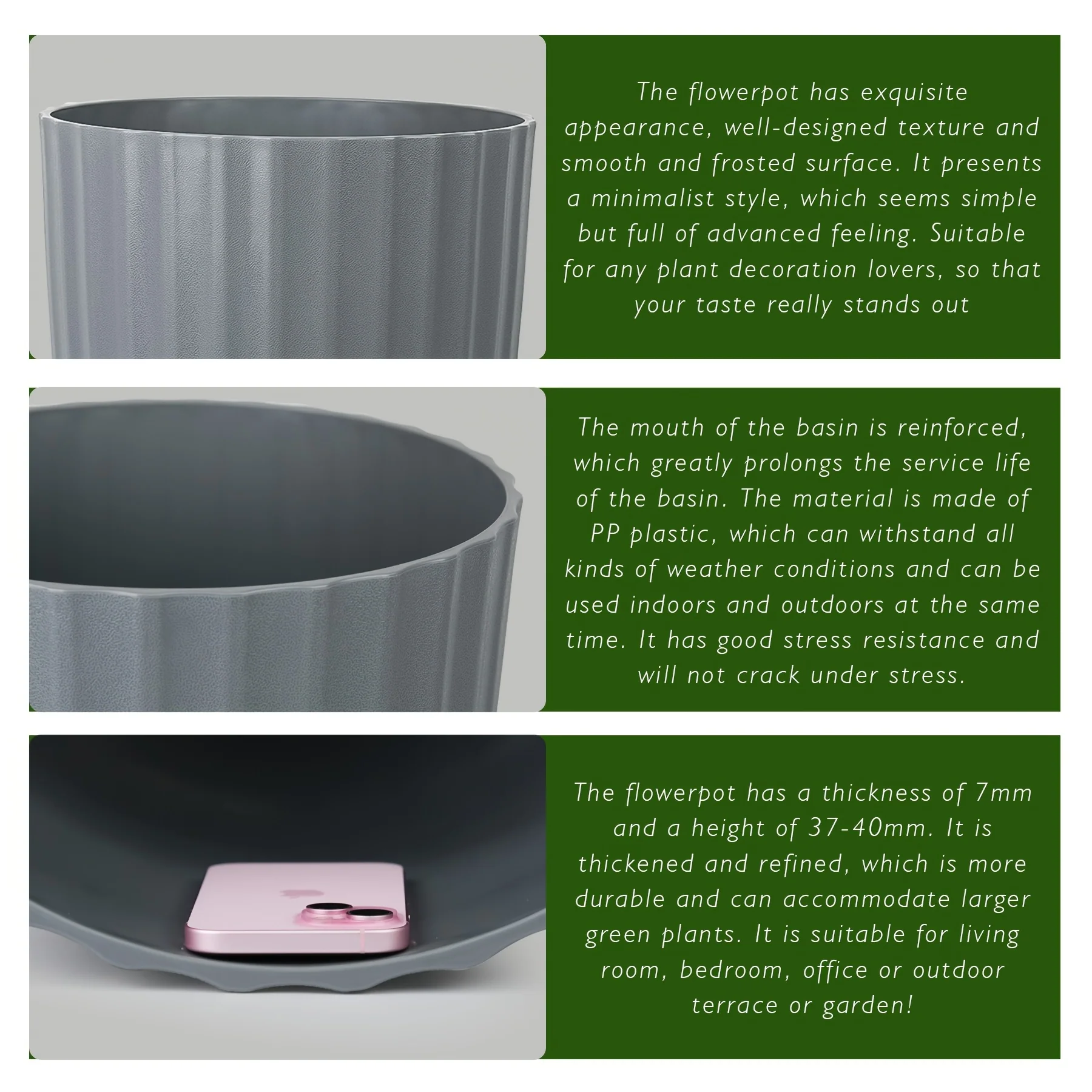 Diameter 14 Inches And 12.3 Inches Different Size Large Planter with Drainage Hole And Saucer, Thickened Planter for Indoor Outdoor Plants