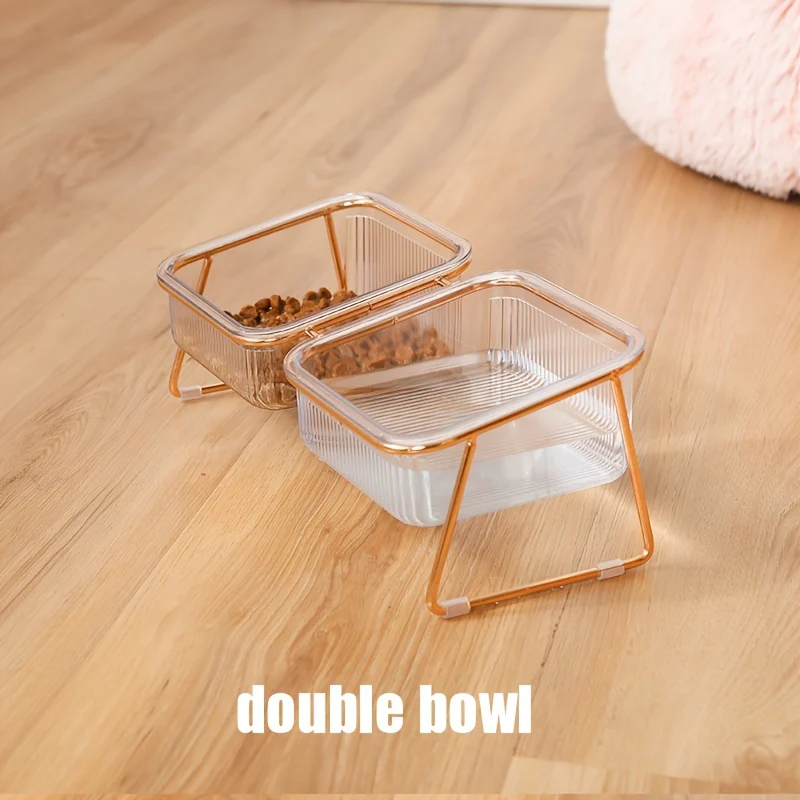 Double Transparent Cat Bowl with Vertical Design - Easy Feeding and Hydration Solution for Cats - Durable Metal and Plastic Construction, Ideal Pet Supplies