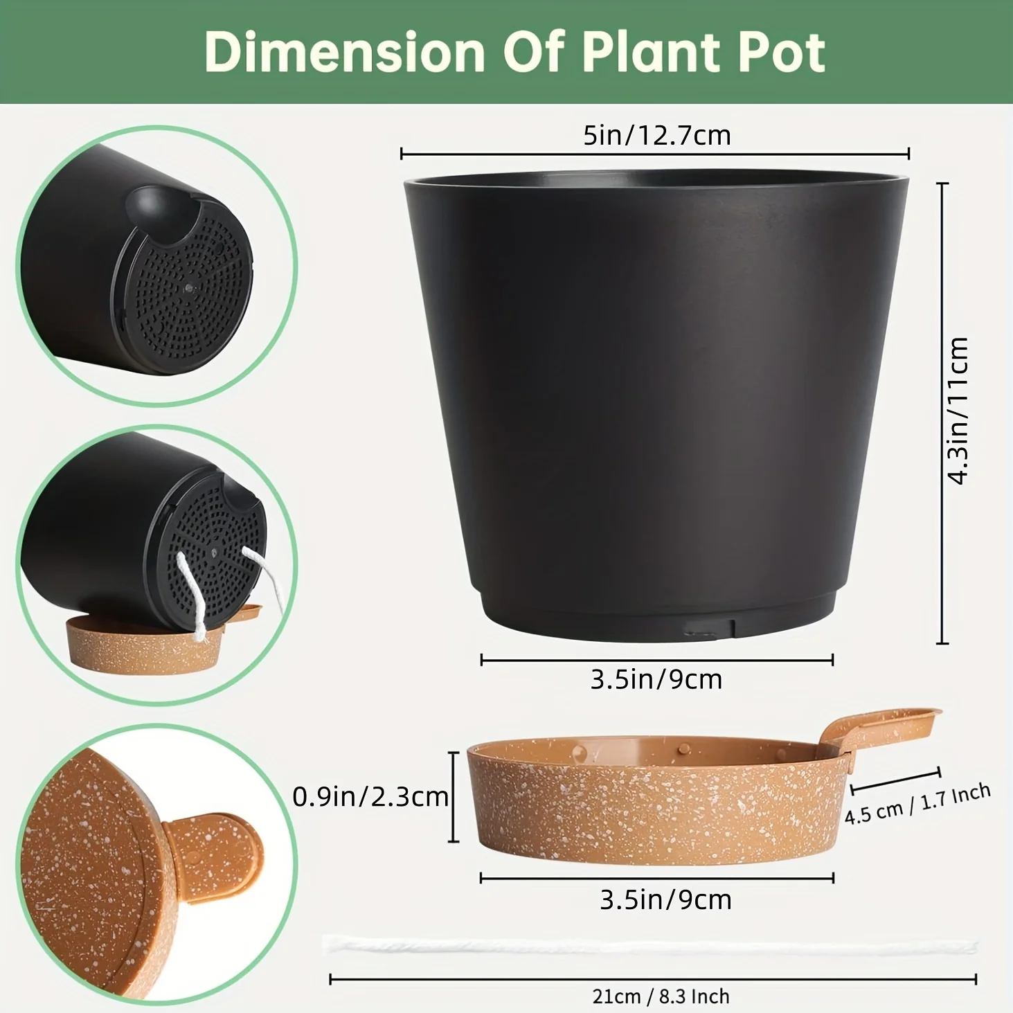 Automatic | Watering Olisx-H1405-5 Set of 5 Automatic Watering Flower Pots | Modern African Violet Pots with Drainage Holes And Trays | Suitable for Home Gardens, 5 Inches (Approximately 12.7 Cm)